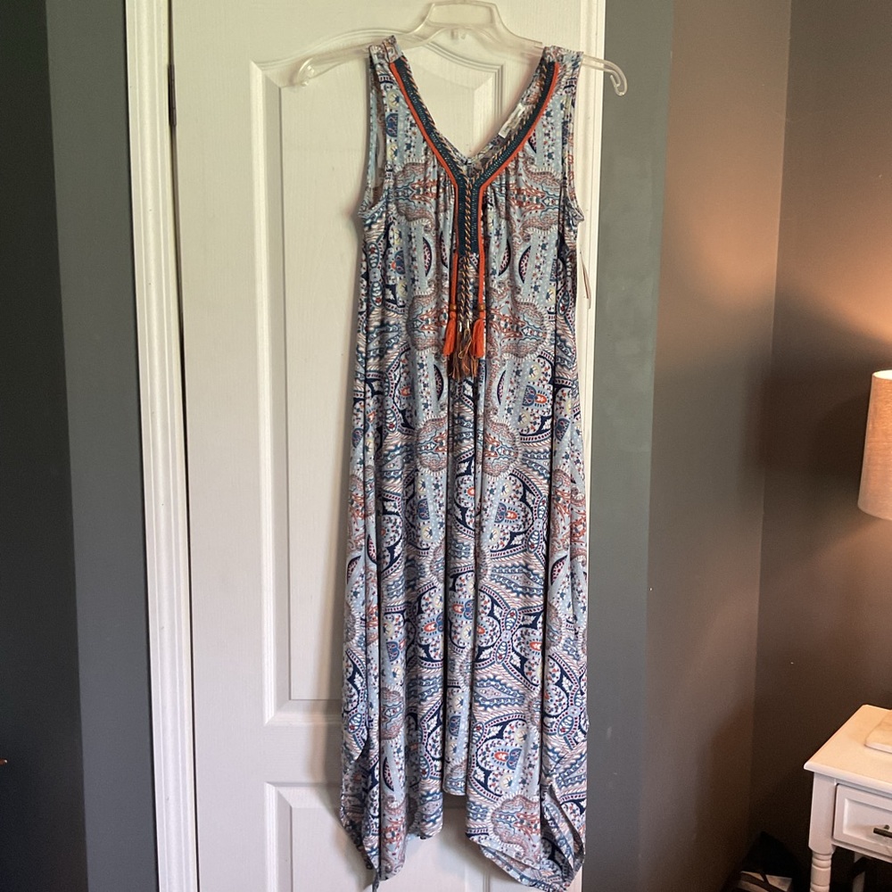 NWT John Paul Richard Blue&Orange Asymmetrical Lagenlook Dress Women Sz M Beach